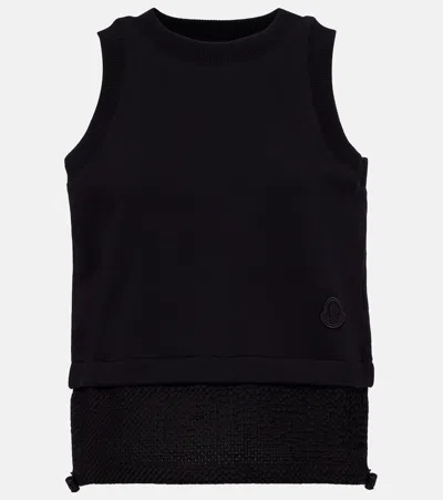 Moncler Layered Cotton Tank Top In 999 - Black