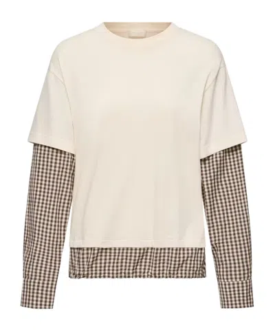 Moncler Layered-effect Vichy Cotton Blend T-shirt In Neutral