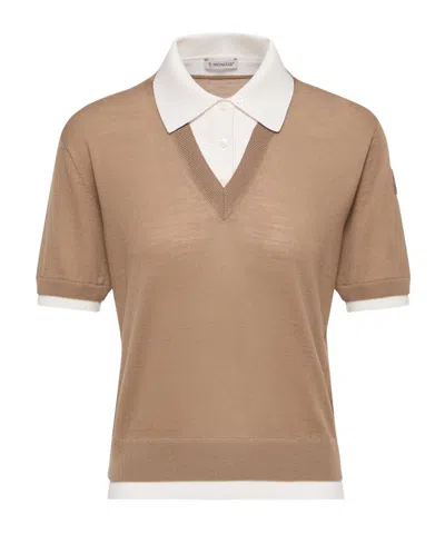 Moncler Layered Wool Polo Shirt In Brown