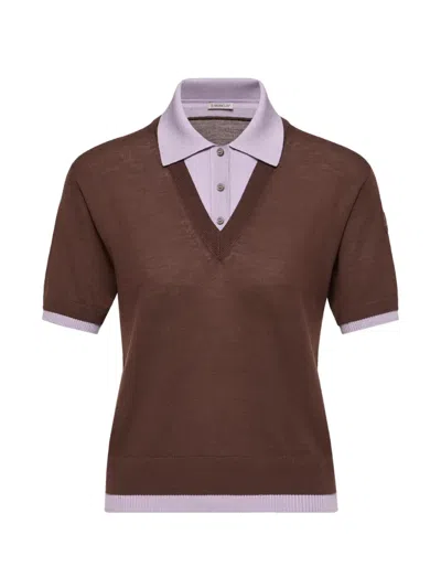 Moncler Layered-effect Short-sleeve Sweater In Brown