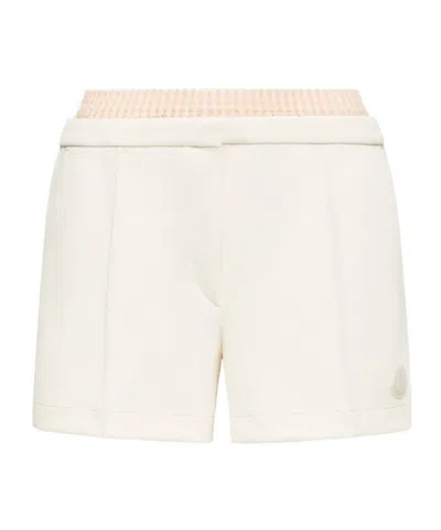 Moncler Layered-effect Vichy Cotton Blend Shorts In Neutral
