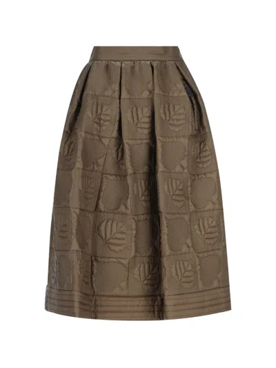 Moncler Leaf-quilted A-line Midi Skirt In Brown