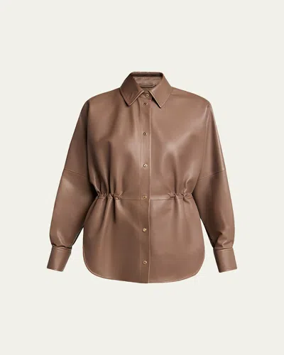 Moncler Leather & Nylon Shirt In Brown