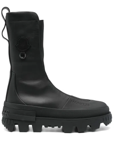 Moncler Black Leather Logo Boots