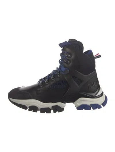 Pre-owned Moncler Leather Athletic Sneakers In Black/blue