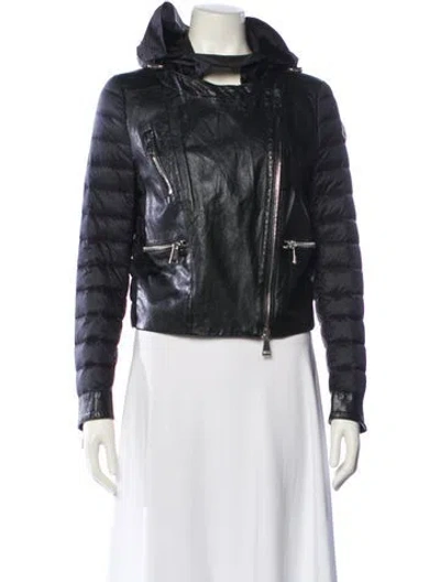 Pre-owned Moncler Leather Biker Jacket In Black