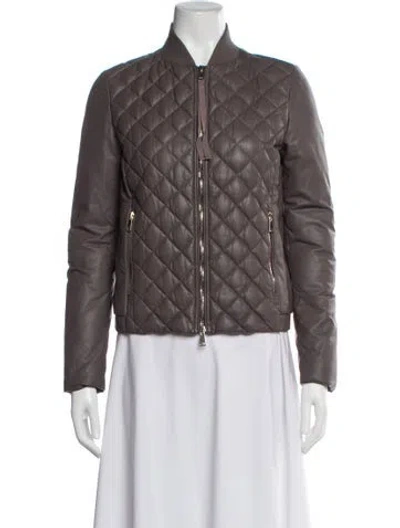 Pre-owned Moncler Leather Bomber Jacket In Purple