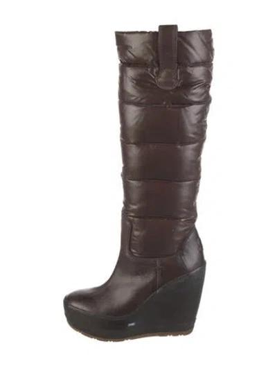 Pre-owned Moncler Leather Boots In Brown