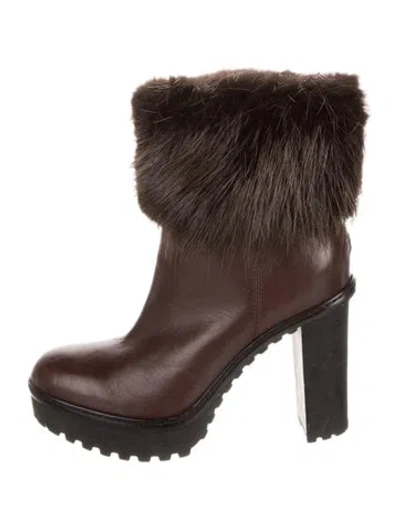 Pre-owned Moncler Leather Boots In Brown