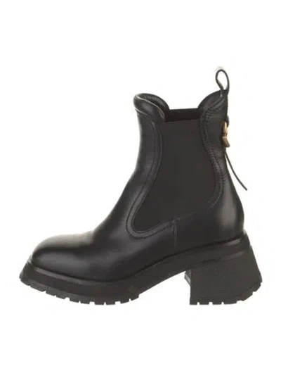 Pre-owned Moncler Leather Chelsea Boots In Black
