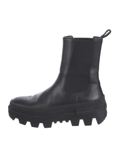 Pre-owned Moncler Leather Chelsea Boots In Black