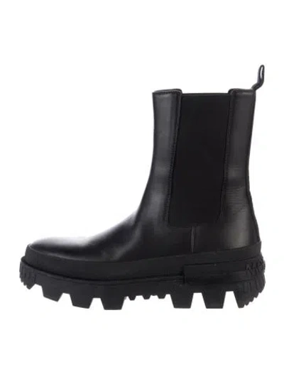 Pre-owned Moncler Leather Chelsea Boots In Black/blue
