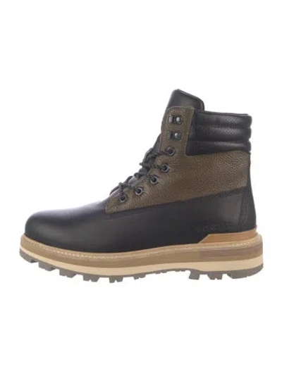 Pre-owned Moncler Leather Colorblock Pattern Combat Boots In Blue