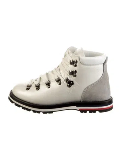 Pre-owned Moncler Leather Colorblock Pattern Combat Boots In Neutral
