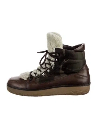 Pre-owned Moncler Leather Colorblock Pattern Hiking Boots In Brown