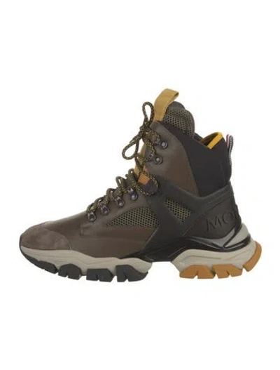 Pre-owned Moncler Leather Colorblock Pattern Hiking Boots In Brown