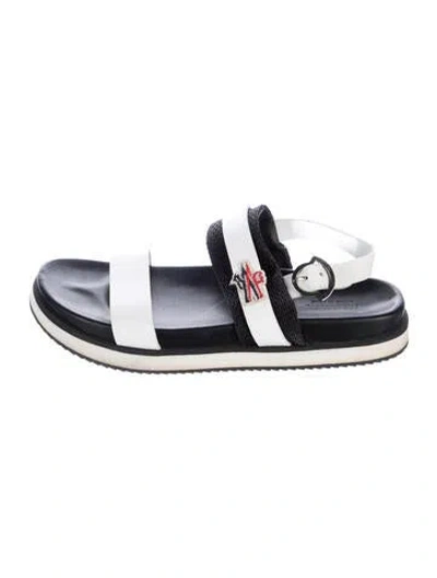 Pre-owned Moncler Leather Colorblock Pattern Slides In Blue