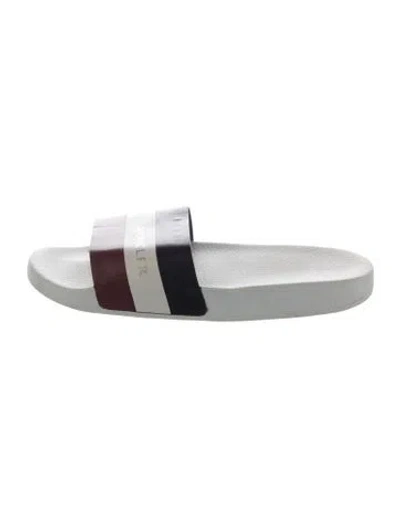 Pre-owned Moncler Leather Colorblock Pattern Slides In White