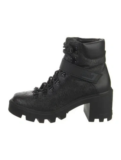 Pre-owned Moncler Leather Combat Boots In Black