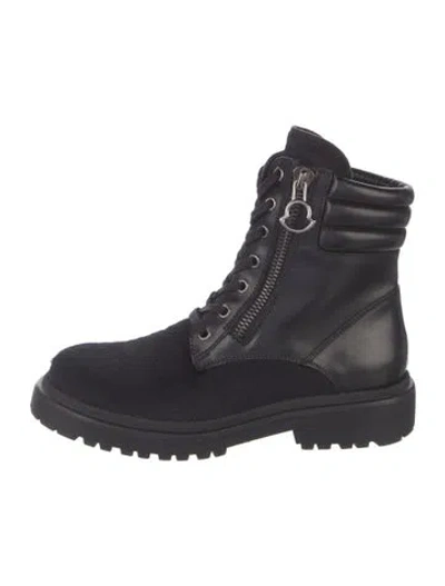 Pre-owned Moncler Leather Combat Boots In Black