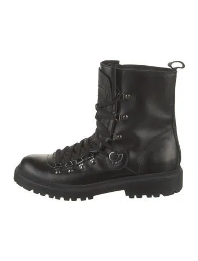 Pre-owned Moncler Leather Combat Boots In Black