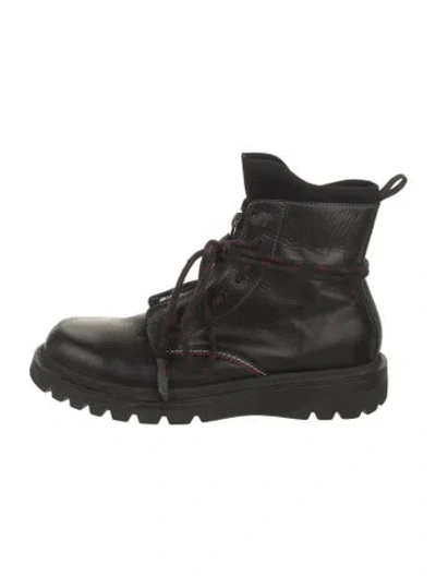 Pre-owned Moncler Leather Combat Boots In Black
