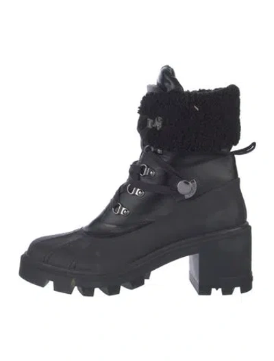 Pre-owned Moncler Leather Combat Boots In Black