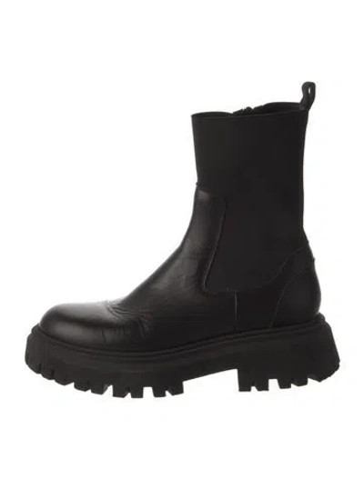 Pre-owned Moncler Leather Combat Boots In Black