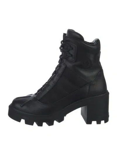 Pre-owned Moncler Leather Combat Boots In Black