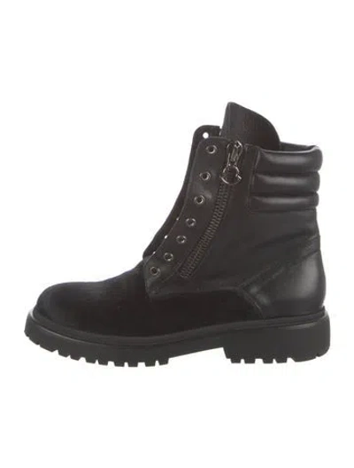 Pre-owned Moncler Leather Combat Boots In Black
