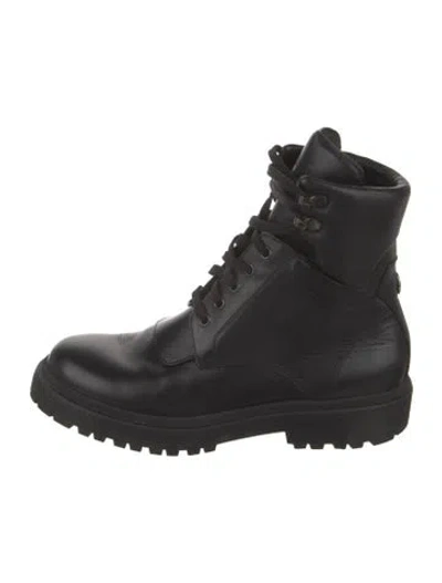 Pre-owned Moncler Leather Combat Boots In Black