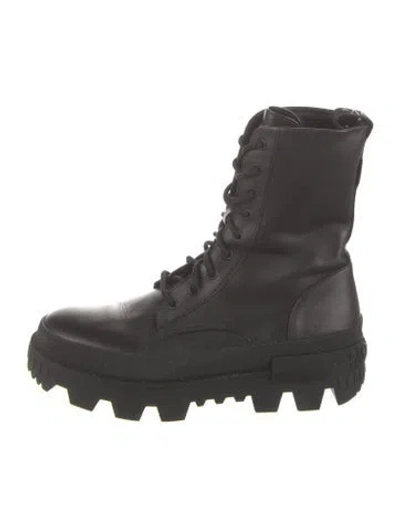 Pre-owned Moncler Leather Combat Boots In Black