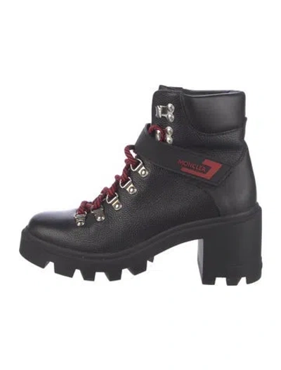 Pre-owned Moncler Leather Combat Boots In Black