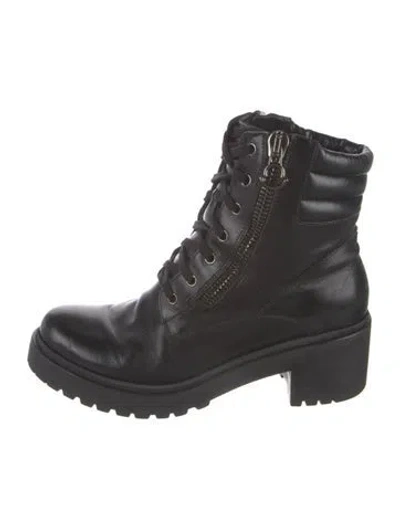Pre-owned Moncler Leather Combat Boots In Black