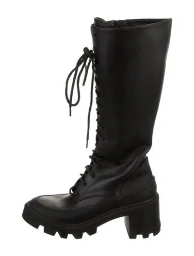 Pre-owned Moncler Leather Combat Boots In Black
