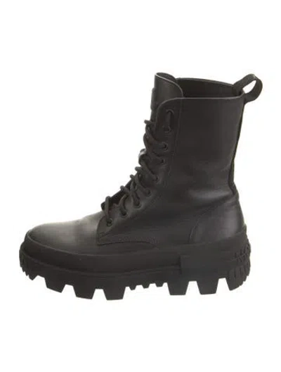 Pre-owned Moncler Leather Combat Boots In Black