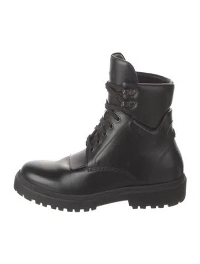 Pre-owned Moncler Leather Combat Boots In Black