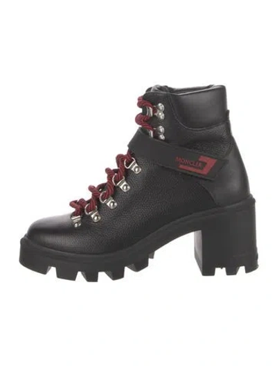 Pre-owned Moncler Leather Combat Boots In Black