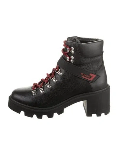 Pre-owned Moncler Leather Combat Boots In Black