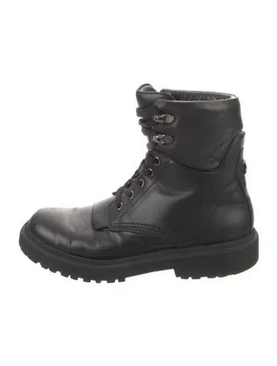 Pre-owned Moncler Leather Combat Boots In Black