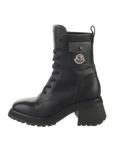 Pre-owned Moncler Leather Combat Boots In Black