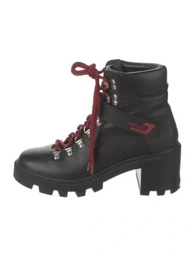 Pre-owned Moncler Leather Combat Boots In Black