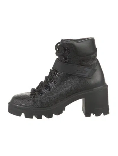Pre-owned Moncler Leather Combat Boots In Black