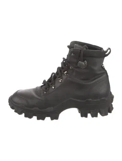 Pre-owned Moncler Leather Combat Boots In Black