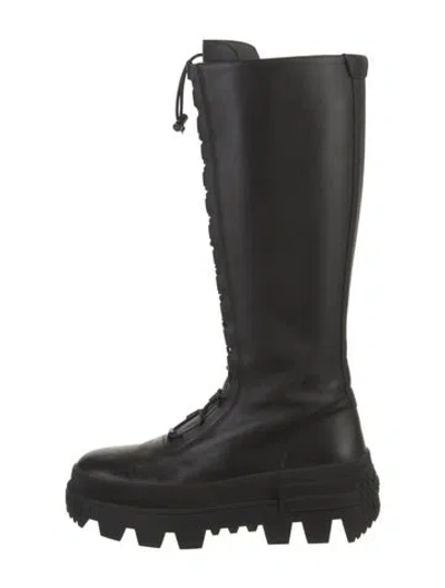 Pre-owned Moncler Leather Combat Boots In Black