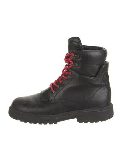 Pre-owned Moncler Leather Combat Boots In Black