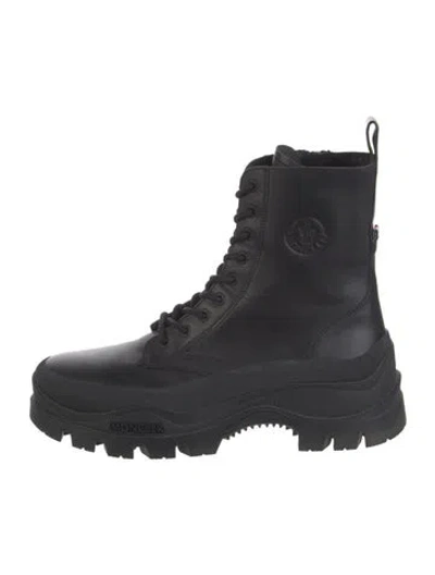 Pre-owned Moncler Leather Combat Boots In Black
