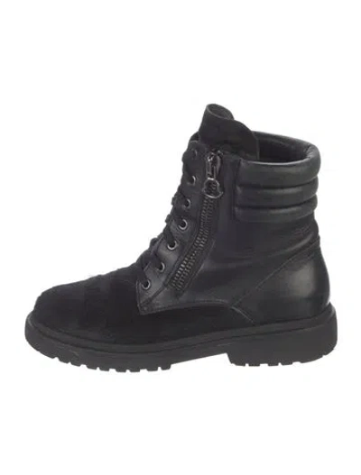 Pre-owned Moncler Leather Combat Boots In Black