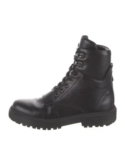 Pre-owned Moncler Leather Combat Boots In Black