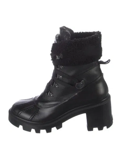 Pre-owned Moncler Leather Combat Boots In Black